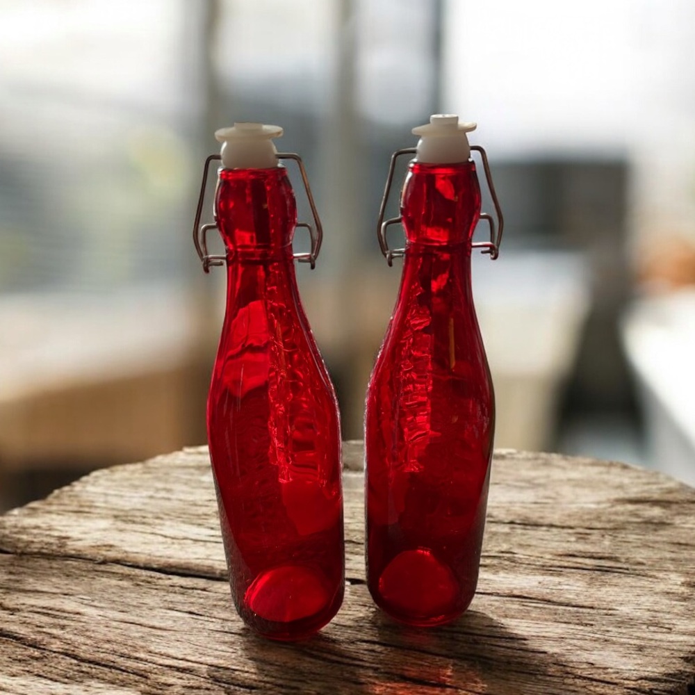 Red Glass Bottles with Swing Top
